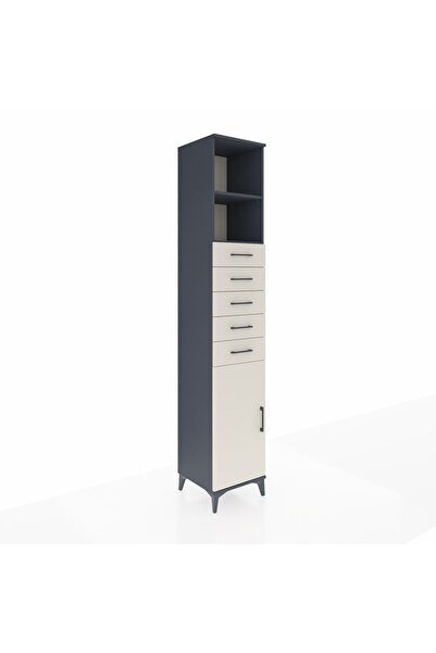 Dienni Hyperion Dolap 3 Raflı 5 Çekmeceli Tek Kapaklı 44x44x243 Antrasit-Aytaşı
