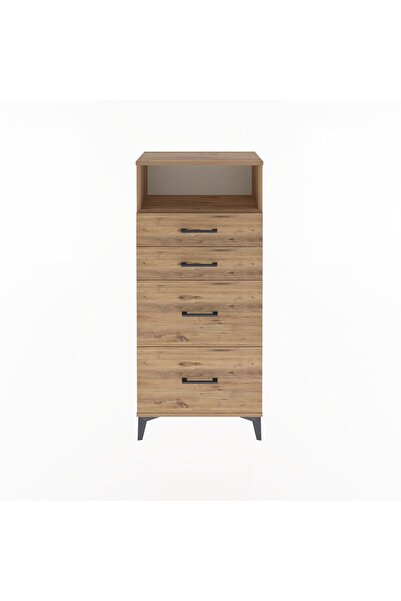 Dienni Arges Dolap Tek Raflı 4 Çekmeceli 60x30x134 Çam-Çam