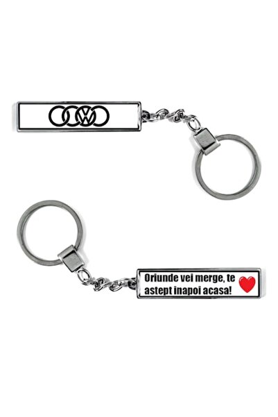 OEM Breloc metalic cu logo auto Audi și mesaj: Oriunde te duci, te voi aștept...