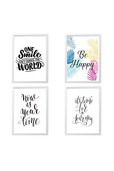 OEM Set 4 tablouri decorative cu mesaje motivaționale, „Un zâmbet nu poate sc...