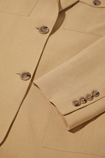 W Collection Bej Keten Vi̇skon Ceket