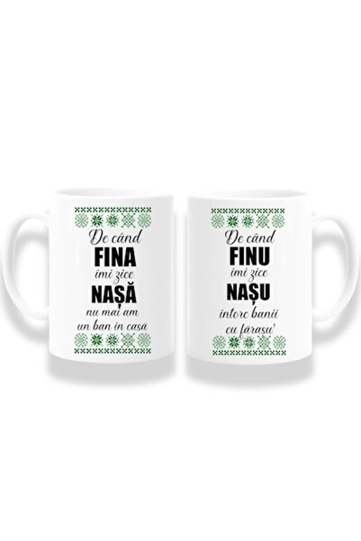 OEM Set 2 căni personalizate pentru nași cu mesaj, verde închis, Betaprint, 3...