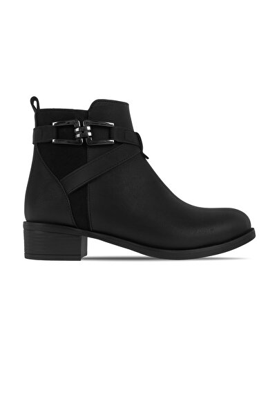 Lal Shoes & Bags Ikaros Women's Cross Belt Buckle Detailed Boots (4176)-Black