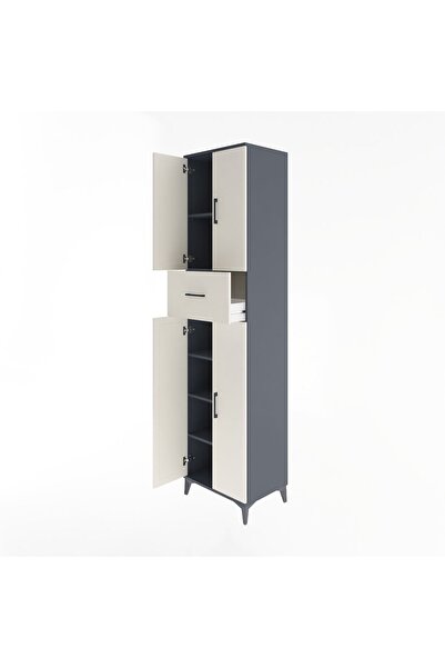 Dienni Hyperion Dolap 5 Raflı Tek Çekmeceli 4 Kapaklı 60x44x243 Antrasit-Aytaşı