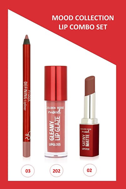 Golden Rose Mood Lip Combo Set -  Dudak Kalemi No:03 - Matte Ruj No:02 -  Dud...
