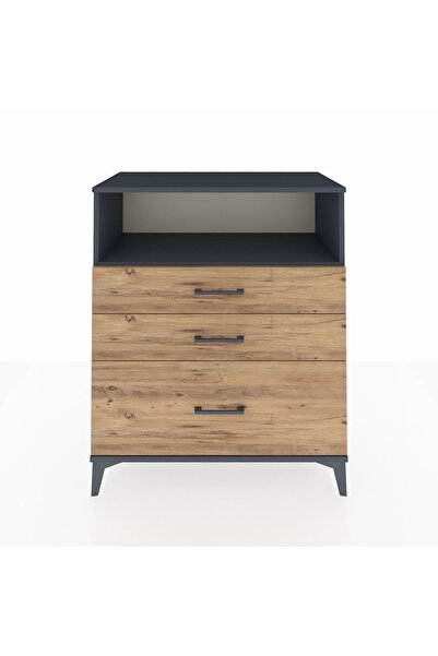 Dienni Hyperion Şifonyer Tek Raflı 3 Çekmeceli 88x44x106 Antrasit-Çam