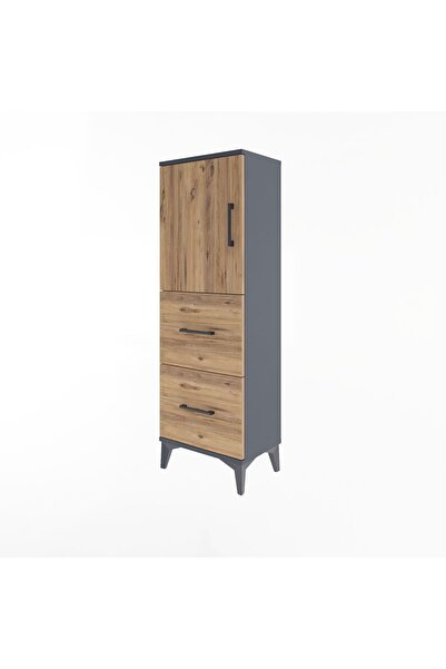 Dienni Arges Dolap 2 Raflı 4 Çekmeceli Tek Kapaklı 44x30x134 Antrasit-Çam