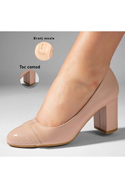 Modlet.ro Women's beige block heel shoes MOD10985