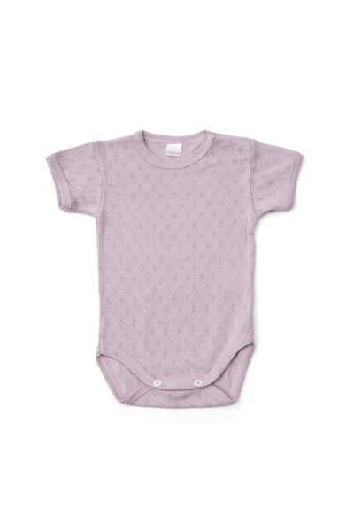 OEM Short-sleeved baby bodysuit in cotton with pointelle pattern