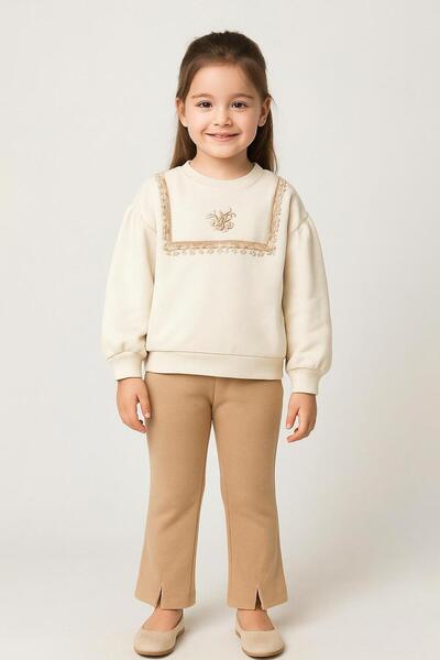 RAPAPA Girl's 2-Piece Set – Lace Detailed Sweatshirt and Slit Pants (Ages 5-8) 10752V