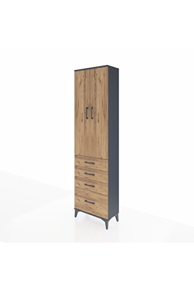 Dienni Arges Dolap 3 Raflı 4 Çekmeceli 2 Kapaklı 60x30x221 Antrasit-Çam