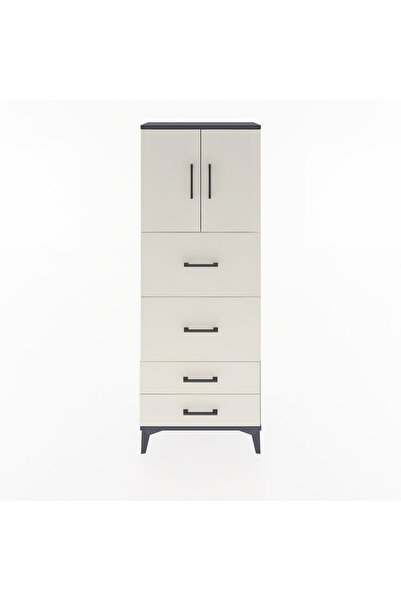 Dienni Arges Dolap 2 Raflı 4 Çekmeceli 2 Kapaklı 60x30x163 Antrasit-Aytaşı