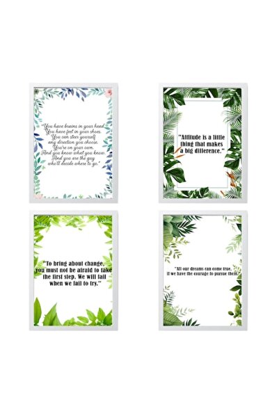 OEM Set 4 Tablouri Decorative cu Mesaje Motivaționale, Model Frunză, A4, Beta...