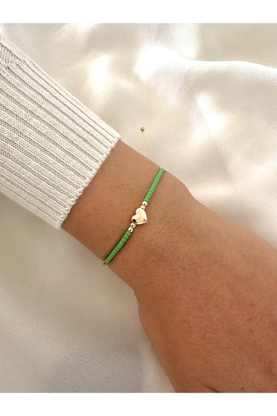 Atelier Çağla Green Afghan Bead Heart Bracelet