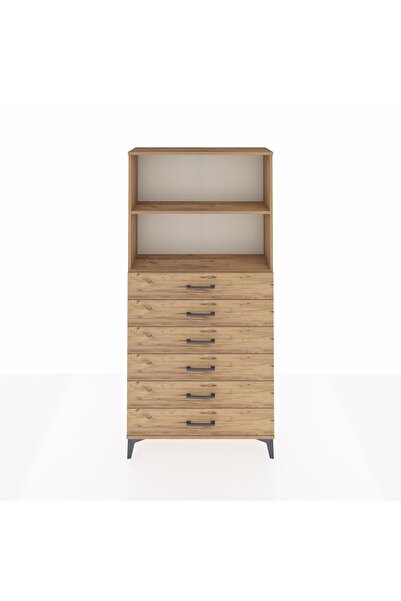 Dienni Arges Dolap 2 Raflı 6 Çekmeceli 88x30x182 Çam-Çam