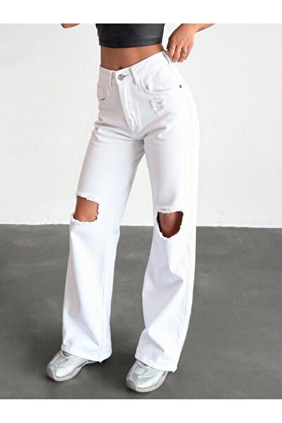 SHEVEGA Women's White Knee-Detail Jeans