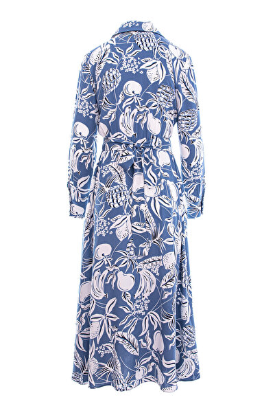 Couture de Marie Rochie cămașă din vâscoză cu print floral bleu – Inea