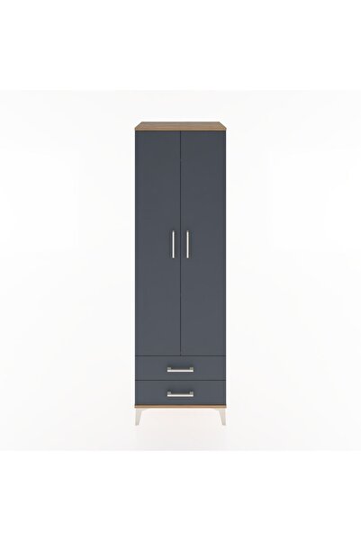 Dienni Hyperion Dolap 2 Raflı 2 Çekmeceli Tek Askılı 60x44x195 Çam-Antrasit