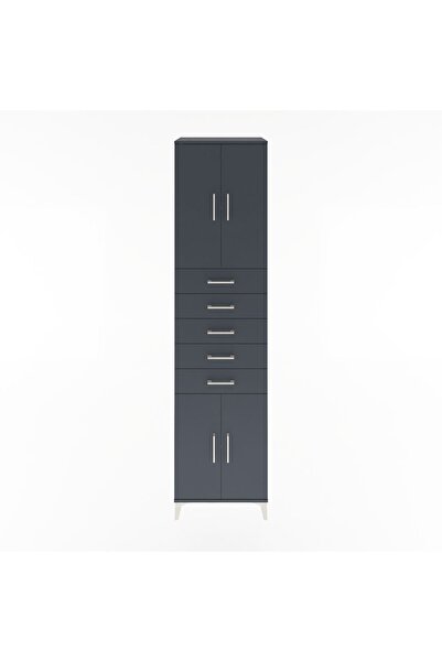 Dienni Hyperion Dolap 3 Raflı 5 Çekmeceli 4 Kapaklı 60x44x243 Antrasit-Antrasit