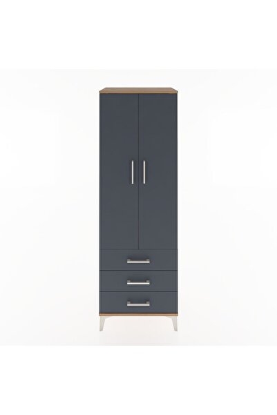 Dienni Hyperion Dolap Tek Raflı 3 Çekmeceli Tek Askılı 60x44x182 Çam-Antrasit