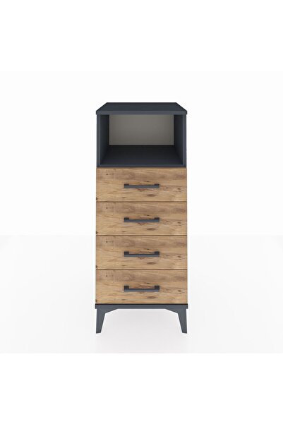 Dienni Hyperion Komodin Tek Raflı 4 Çekmeceli 44x44x106 Antrasit-Çam