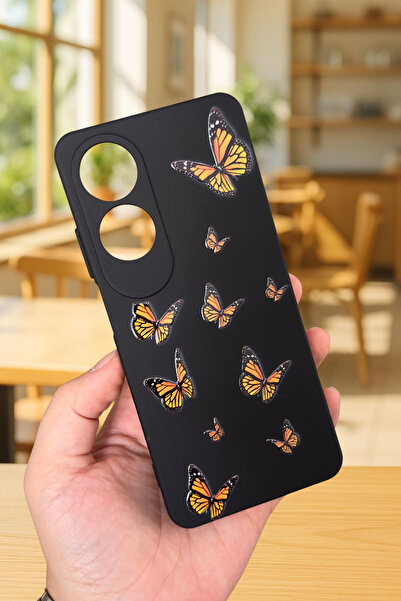 Vip Case Oppo A60 Uyumlu Turuncu Kelebek Desenli Silikon Darbe Emici Klasik Korumalı Rubber Kılıf