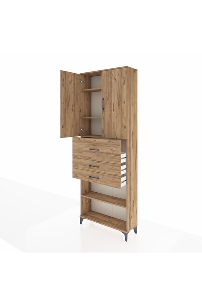 Dienni Arges Dolap 4 Raflı 3 Çekmeceli 2 Kapaklı 88x30x243 Çam-Çam
