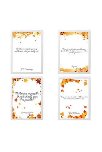 OEM Set 4 Tablouri decorative cu mesaje motivaționale, Model Toamna, A4, Beta...