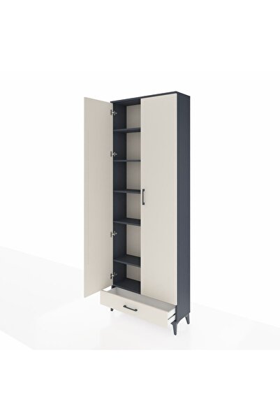 Dienni Arges Dolap 6 Raflı Tek Çekmeceli 2 Kapaklı 88x30x243 Antrasit-Aytaşı