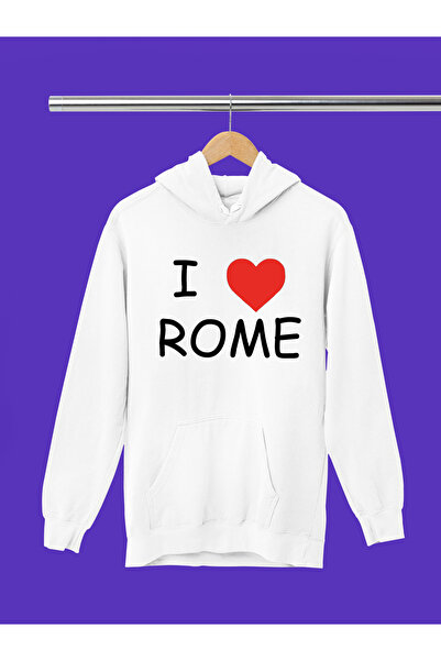 MAGORS Hanorac cu glugă din bumbac imprimat I LOVE ROME, cu mânecă lungă, cu ...