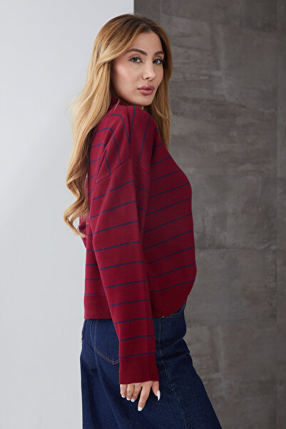 DPARİS Striped Polo Neck Buttoned Knitwear Sweater