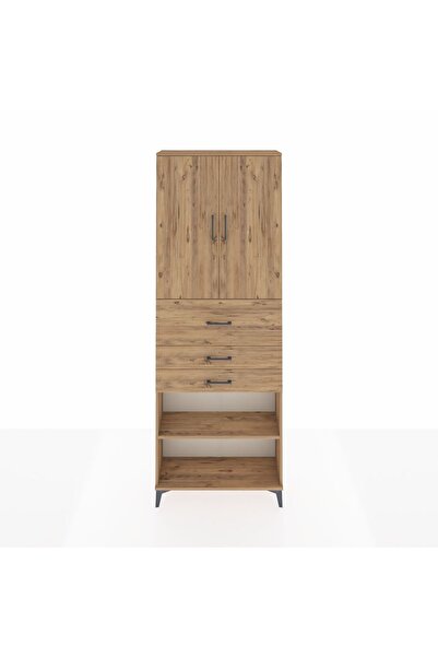 Dienni Arges Dolap 4 Raflı 3 Çekmeceli 2 Kapaklı 88x30x243 Çam-Çam