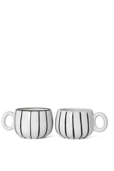 Hausette طقم من قطعتين من فناجين القهوة التركية السيراميكية ذات الخطوط الرفيع...