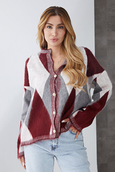 DPARİS Baklava Patterned Gold Buttoned Knit Cardigan