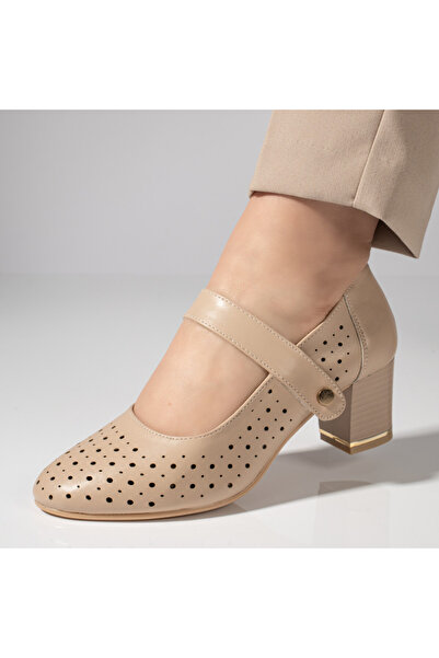 Modlet.ro Women's nude thick-heel shoes with hook-and-loop closure MOD11467