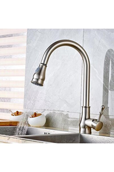 Trendy's Μπαταρία κουζίνας Swan με συρόμενο εξάρτημα και αεριστήρα 2 λειτουργιών, σατινέ ανοξείδωτο ατσάλι