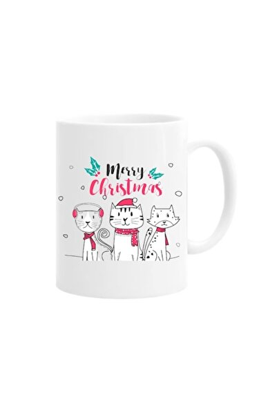OEM Cană personalizată cu mesajul „Crăciun fericit”, model cu pisici de Crăci...