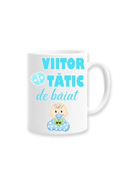 OEM Cana personalizata pentru viitor tatic cu mesaj 'Viitor tatic de baiat', Betaprint, 330ml, alba, cer