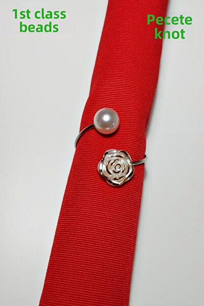 Armashine 4 Pieces Metal Ringed Cream Gift Pearl Napkin Rings - Dowry Rose Flower Pearl Napkin Ring