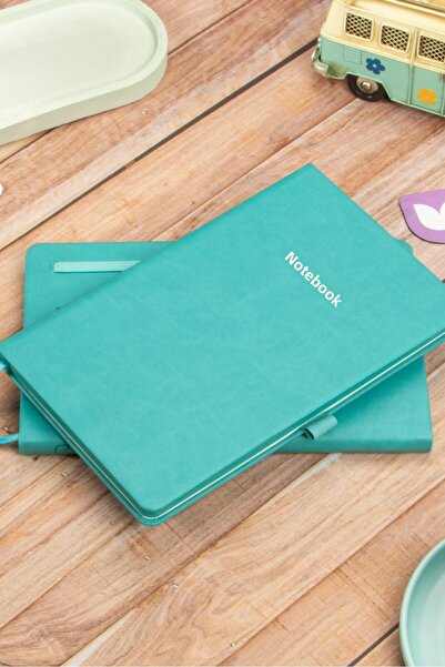 DİVAL 13X21 cm Turquoise Leather Hard Cover Dotted Undated Stitched Note School Notebook