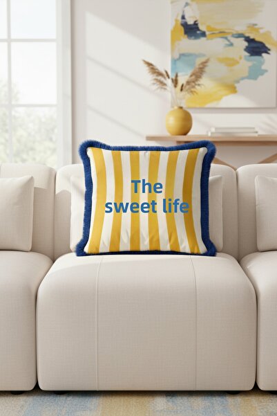 Evimde Bambaşka غطاء وسادة فاخر من أكدينيز كوستال - غطاء وسادة مخطط باللون ال...