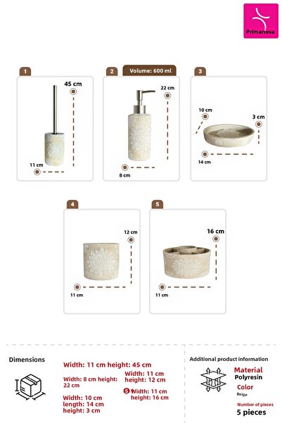 Prima Nova Totem Bathroom Set 5 Pieces - Beige