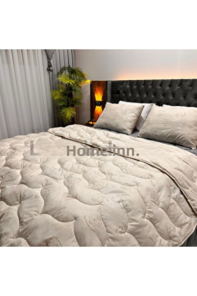 Linnda Home طقم لحاف مزدوج فاخر محشو بصوف الحملان 100% + 2 وسادة (معتمد من OE...