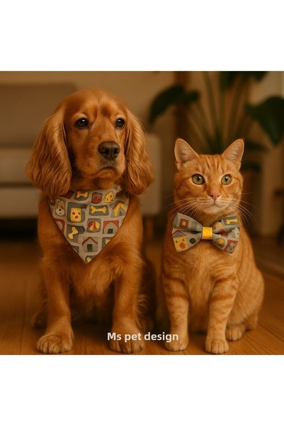 MS Pet Design Adjustable Cat Dog Bandana Bow Tie Set - Christmas Gift