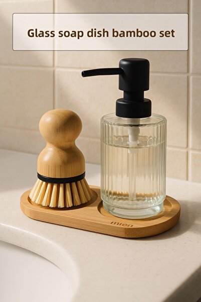 Depa 3 Piece Bamboo Soap Dish and Cleaning Brush Set