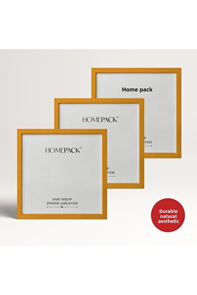 HOMEPACK 50X50 cm Yellow Wooden Framed Poster Frame, 3 Pieces Blank Frame, Yellow-Frame-50X50