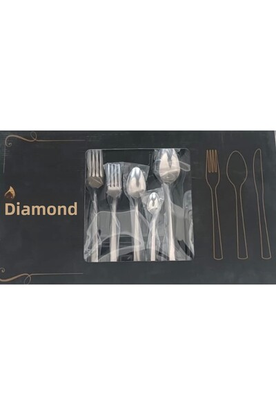 ÇERÇİCİ Diamond 30 Piece 6-Person Cutlery Set 30 Piece Boxed Gift Dowry Set