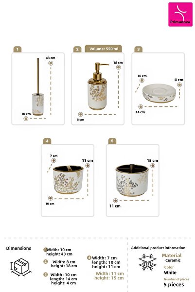 Prima Nova Eleanora Bathroom Set 5 Pieces - White