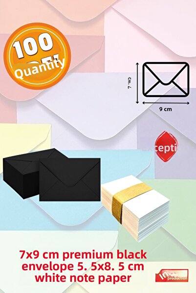 İstisna 100 Pcs 7X9 cm Black Envelope White Note Paper Cute Mini Card Envelopes