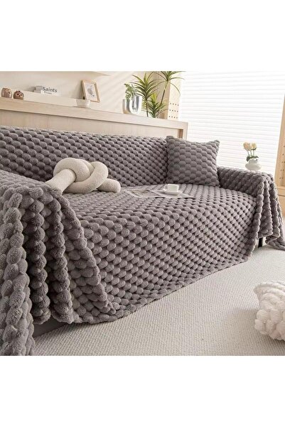 DECORA CASA HOME COLLECTİON Rabbit Plush Sofa Cover Classic Honeycomb Pattern Three-Seater Sofa Cover (1Pc)